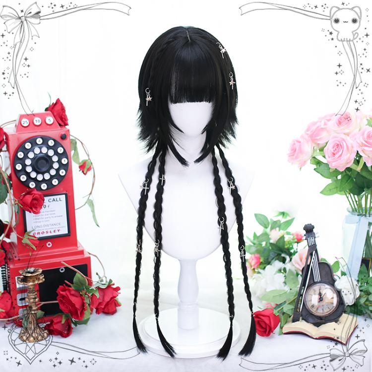 Highlight Blue / Black Short Wig with Braids