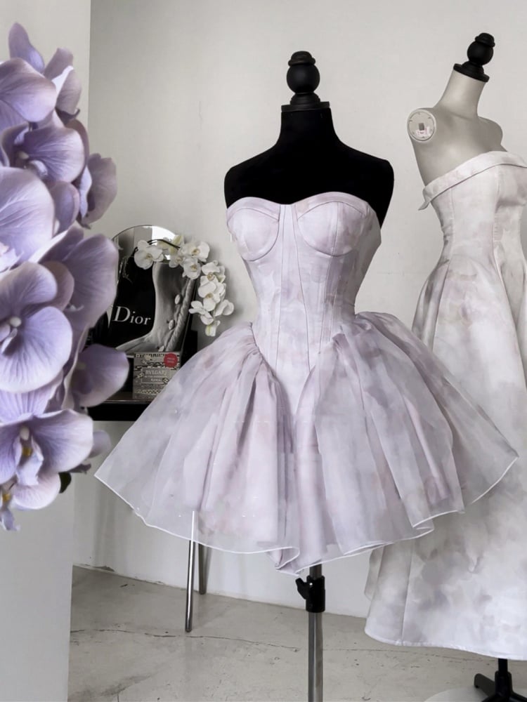 Iris Purple Basque Waist Strapless Ballet Dress