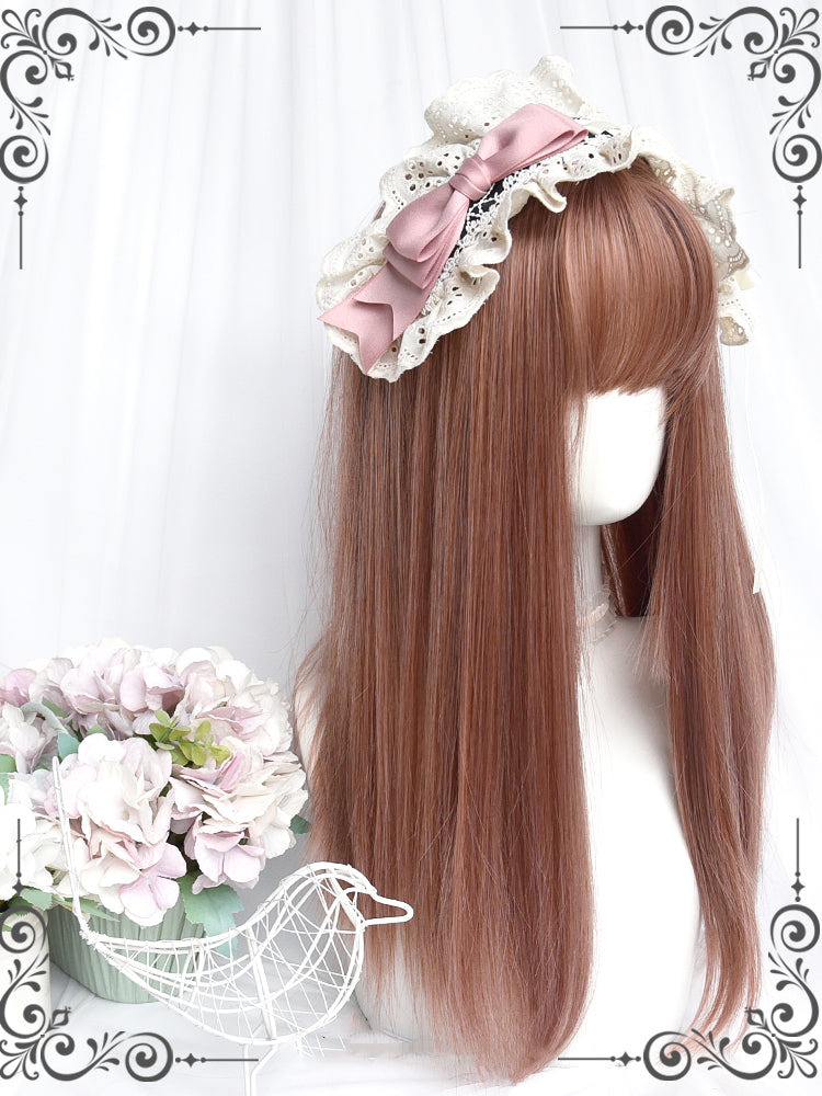Oolong Peach Brown Pink Straight Synthetic Wig