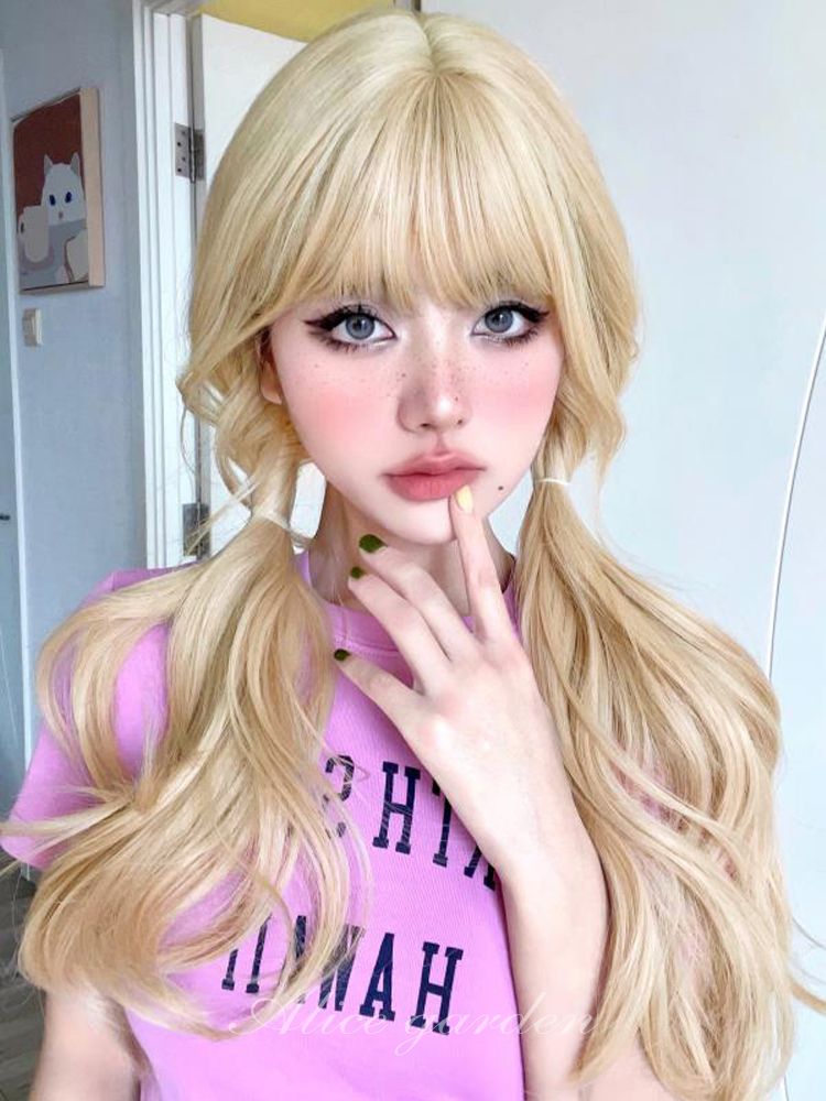 Waist Length Wavy Milk Tea Golden Synthetic Wig