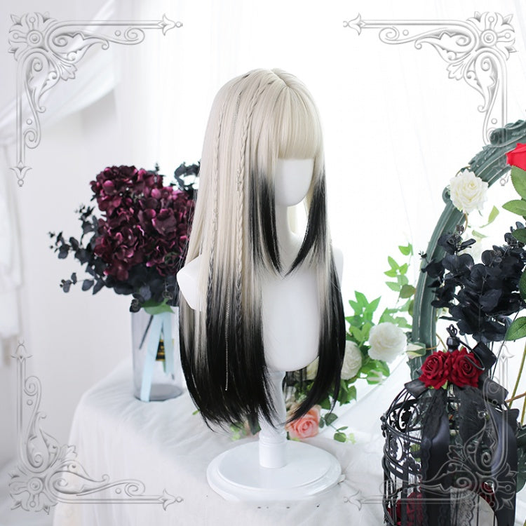 Mountains and Seas Half Black Straight Waist Length Lolita Synthetic Wig