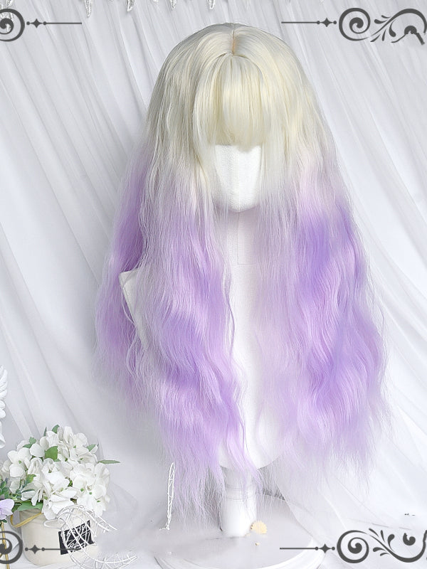 Ombre Hair Color Off White - Purple Long Wavy Lolita Synthetic Wig