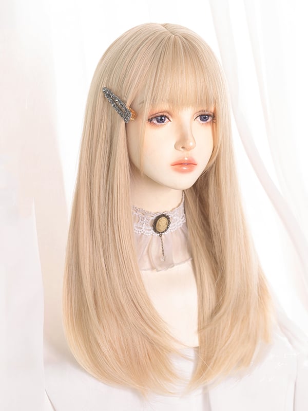 Light Gold Straight Above Bust Length Synthetic Wig