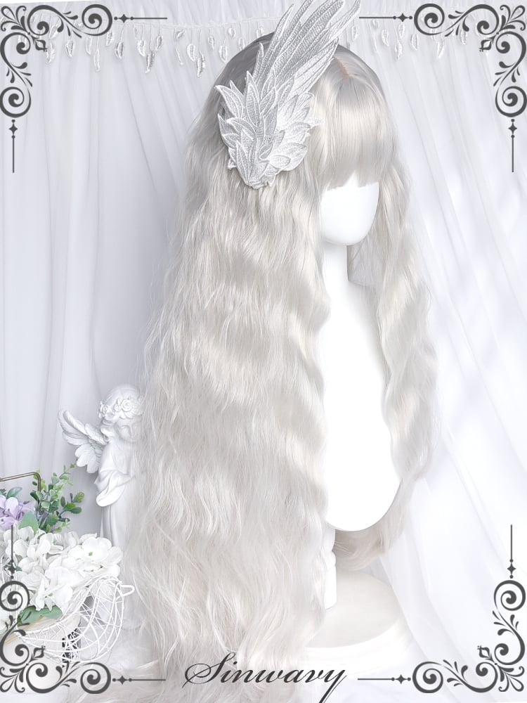 Silver White 100CM Hip Length Curly Synthetic Wig