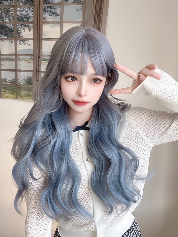 Waist Length Wavy Dusty Blue / Dusty Purple Lolita Synthetic Wig