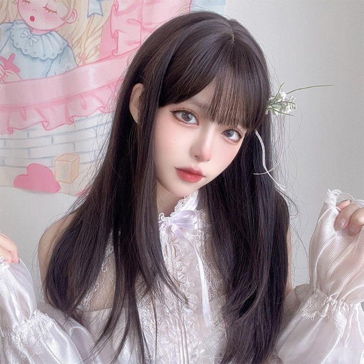 Straight Waist Length Dark Brown 60CM Lolita Synthetic Wig