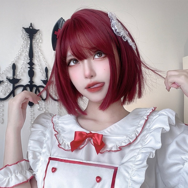 Straight Burgundy 30CM Short Wig