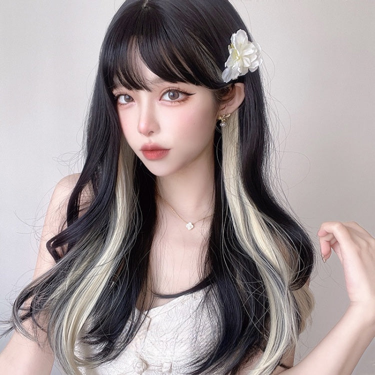 Highlight Hair Color Wavy Black-Yellow Lolita Synthetic Wig