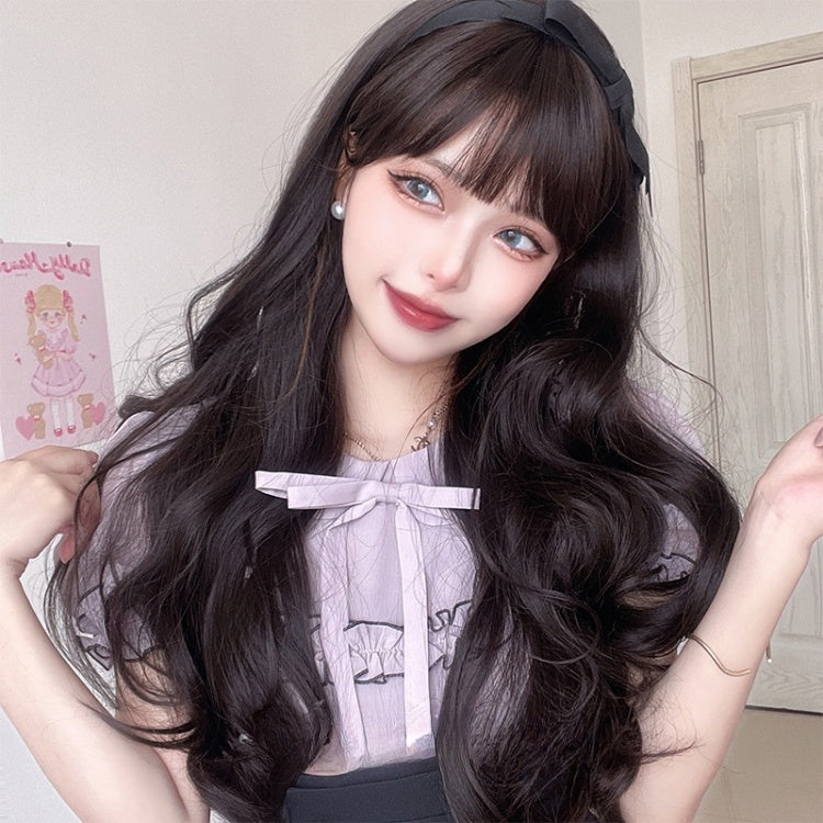 Waist Length Wavy Dark Brown Lolita Synthetic Wig