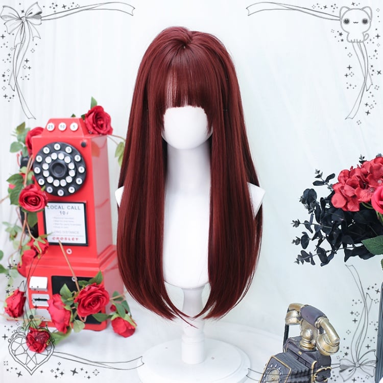 Mera Red Medium Length Straight Synthetic Wig