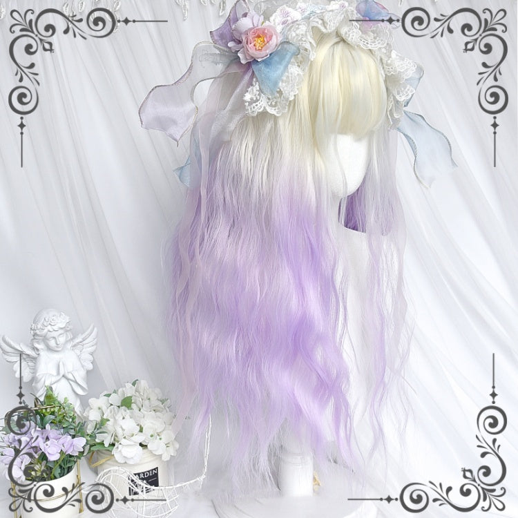 Ombre Hair Color Off White - Purple Long Wavy Lolita Synthetic Wig