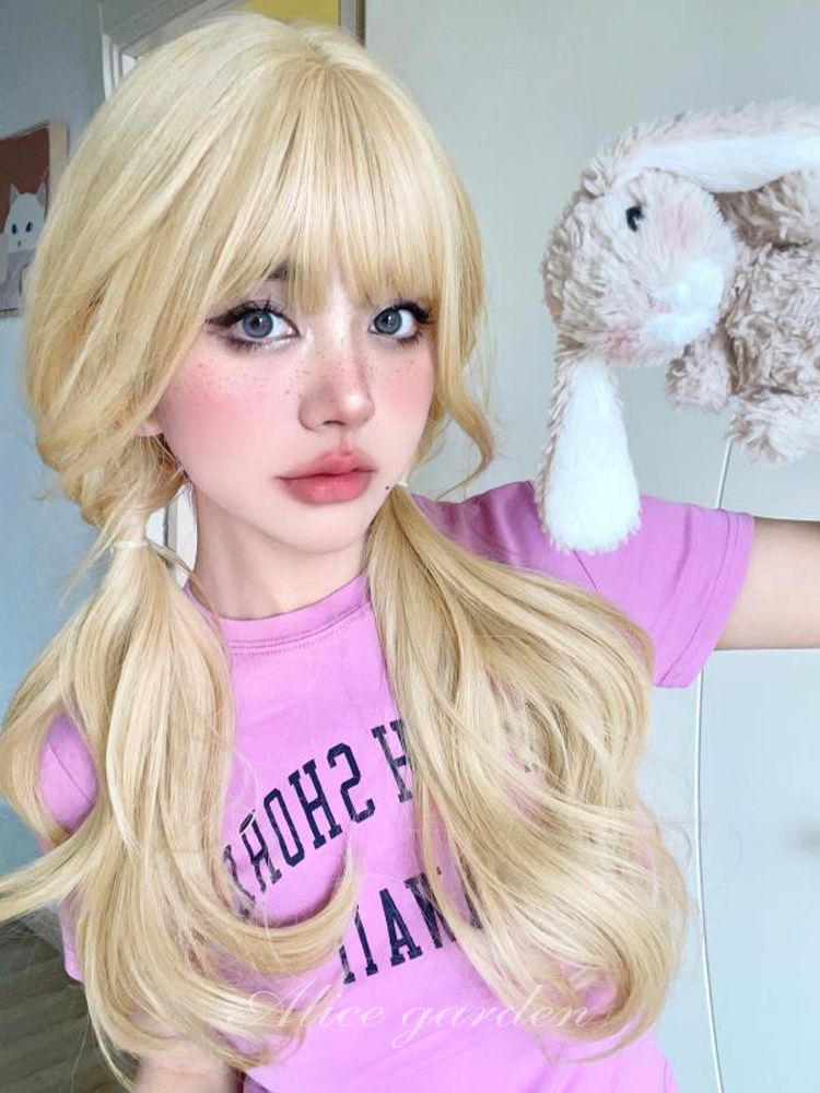 Waist Length Wavy Milk Tea Golden Synthetic Wig