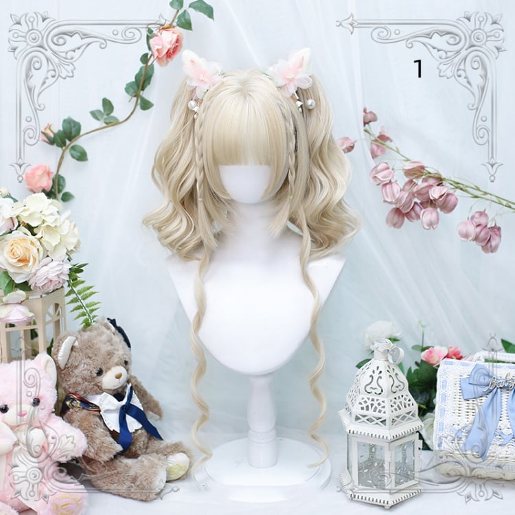 Leah Mashed Taro Tea / Dark Brown Wavy Short Wig with Double Ponytails