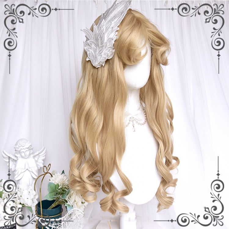 Waist Length Bright Moon Gold / Brown Wavy Synthetic Wig