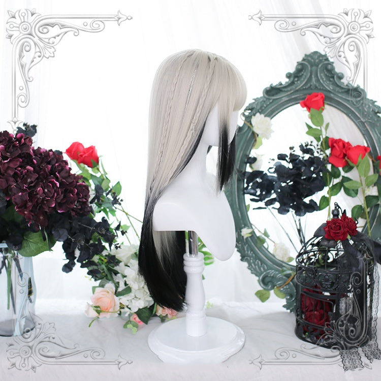 Mountains and Seas Half Black Straight Waist Length Lolita Synthetic Wig
