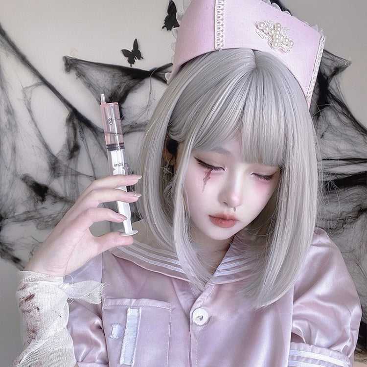 Straight White Silver Short Synthetic Wig