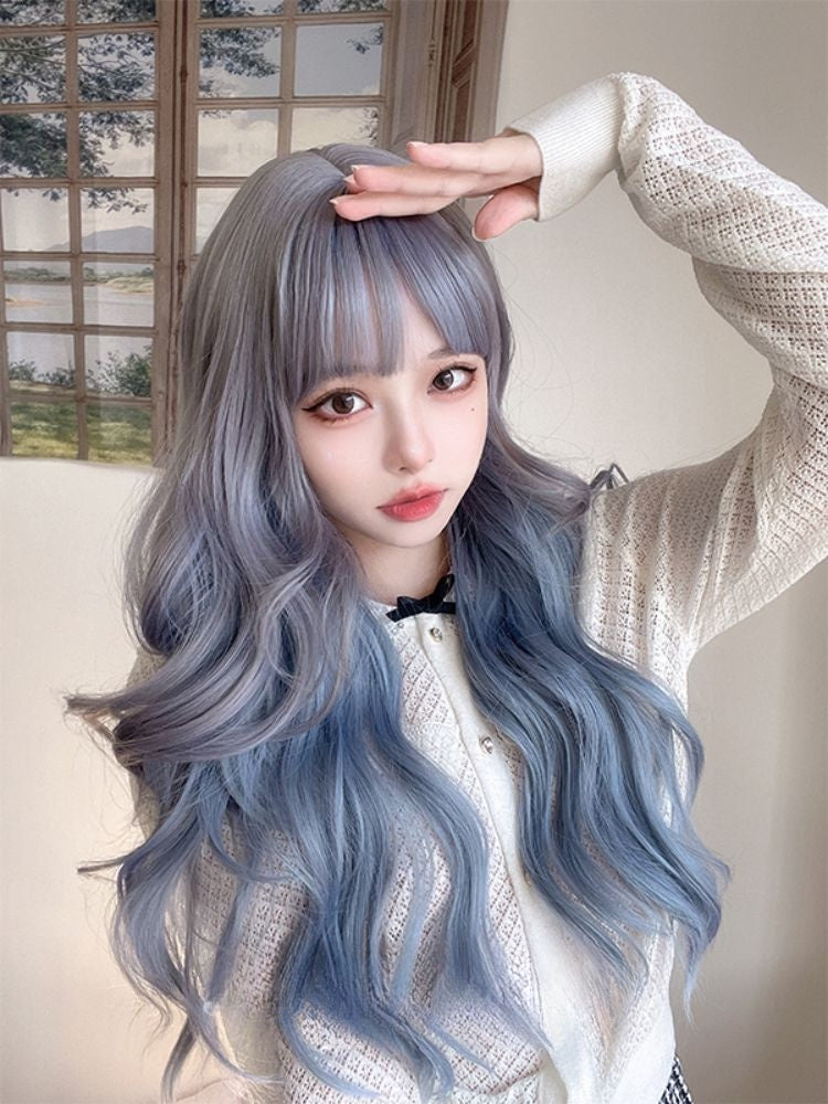 Waist Length Wavy Dusty Blue / Dusty Purple Lolita Synthetic Wig