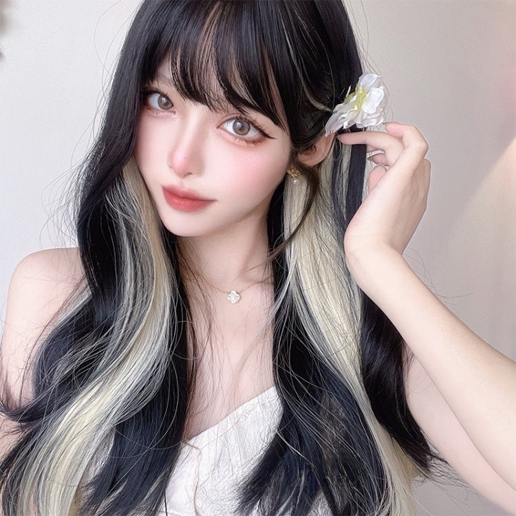 Highlight Hair Color Wavy Black-Yellow Lolita Synthetic Wig