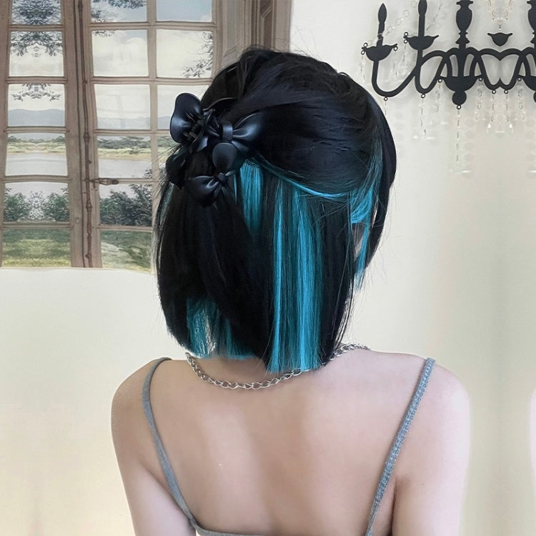 Highlight Hair Color Peacock Blue-Green Short Synthetic Wig