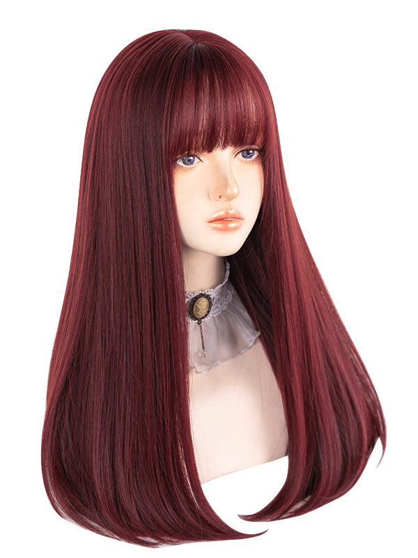 Rose Red Long Straight Synthetic Wig