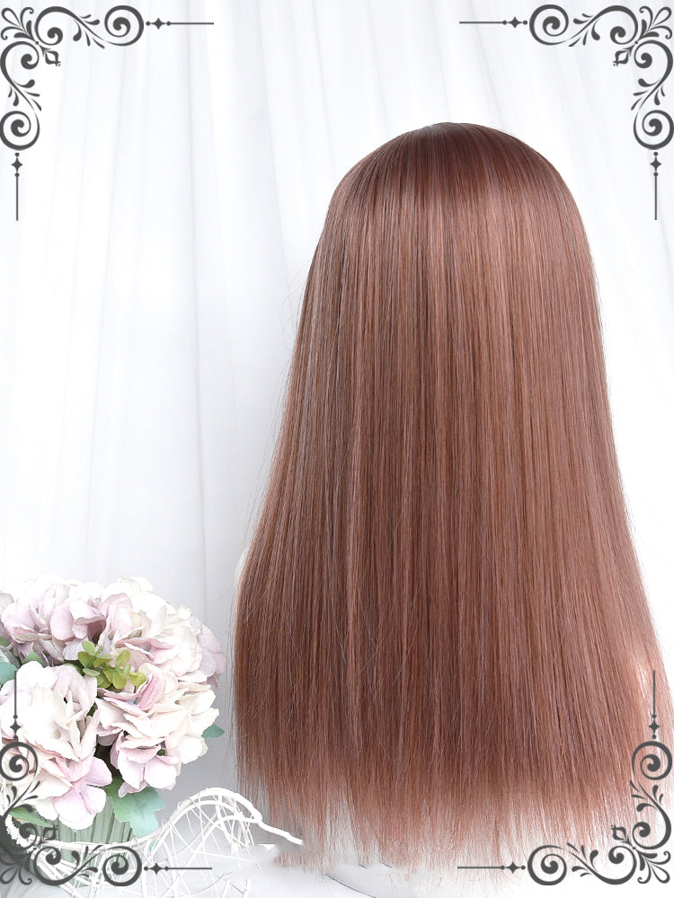 Oolong Peach Brown Pink Straight Synthetic Wig