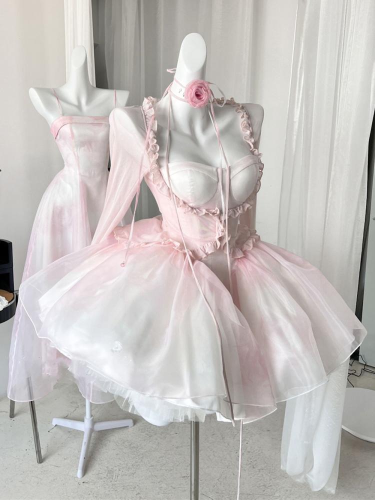 Light Pink Ombre Basque Waist Ballet Corset Dress Princess Birthday Dress