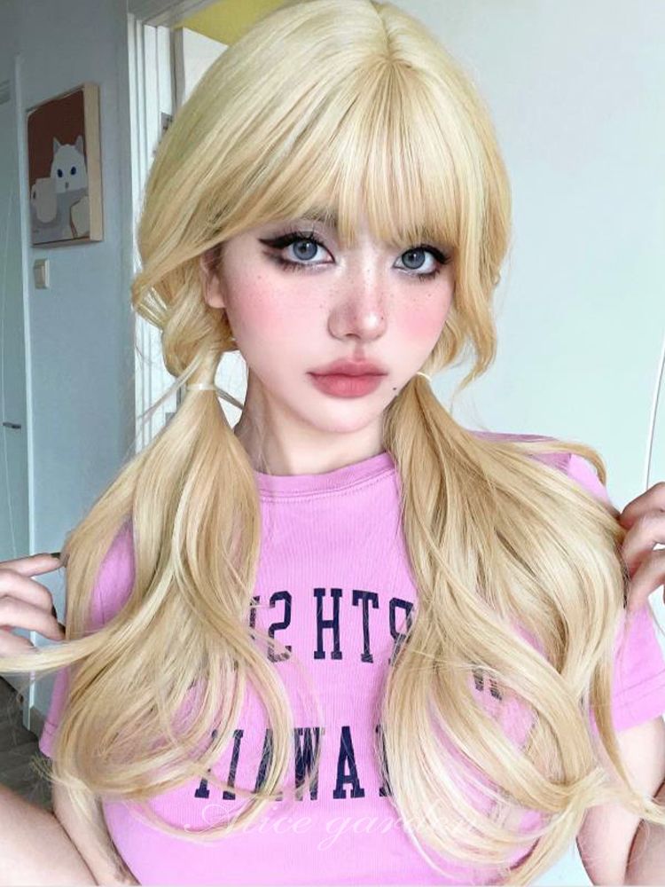 Waist Length Wavy Milk Tea Golden Synthetic Wig
