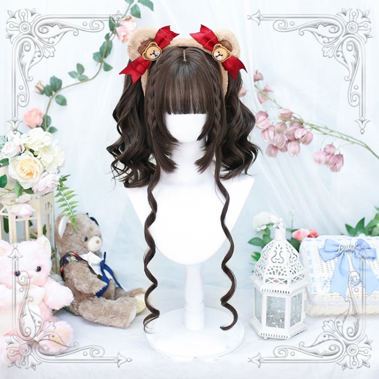 Leah Mashed Taro Tea / Dark Brown Wavy Short Wig with Double Ponytails