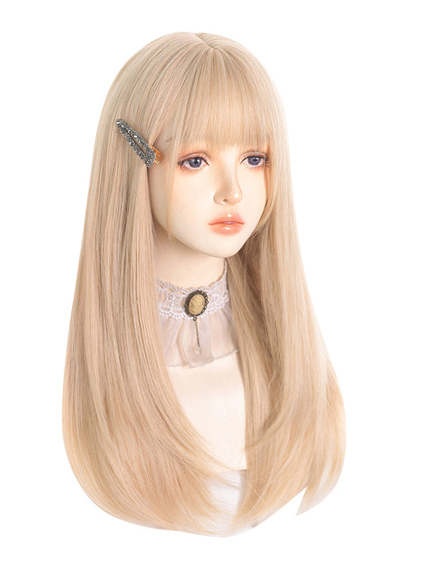 Light Gold Straight Above Bust Length Synthetic Wig