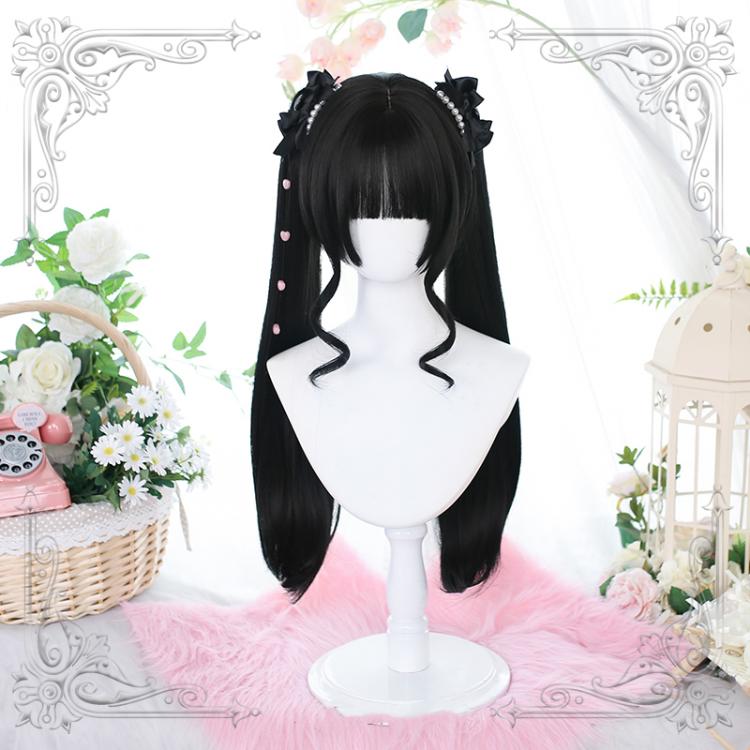 Permanent Machinery Black / Dark Brown Hime Cut Lolita Short Wig with Double Ponytails