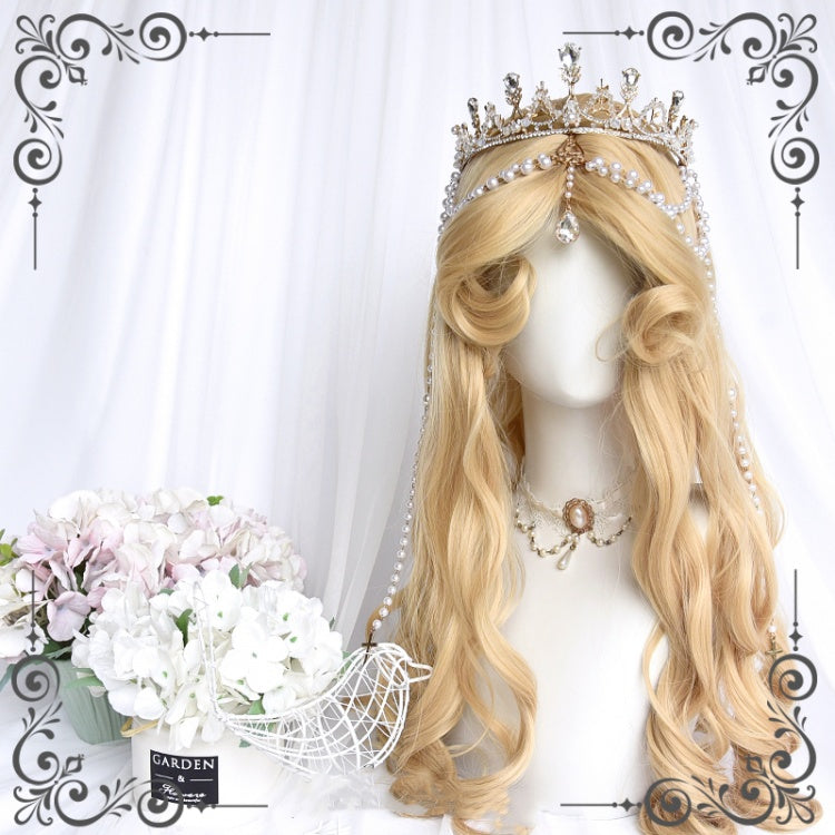 Waist Length Bright Moon Gold / Brown Wavy Synthetic Wig