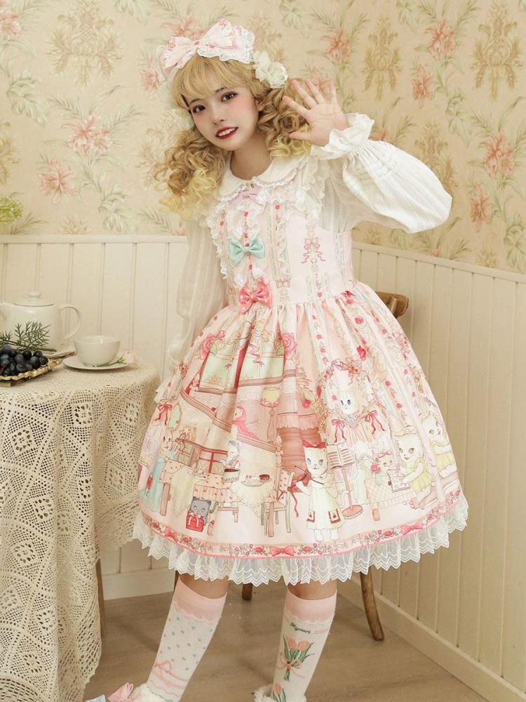 Pink kitty tea party Lolita dress