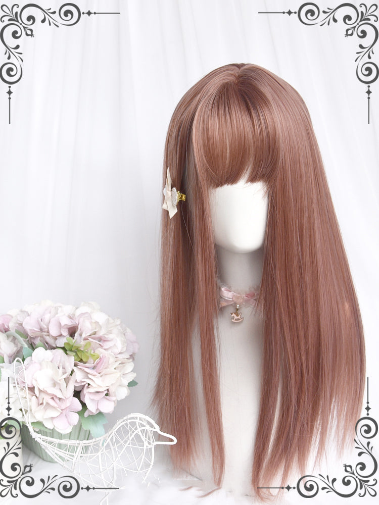 Oolong Peach Brown Pink Straight Synthetic Wig