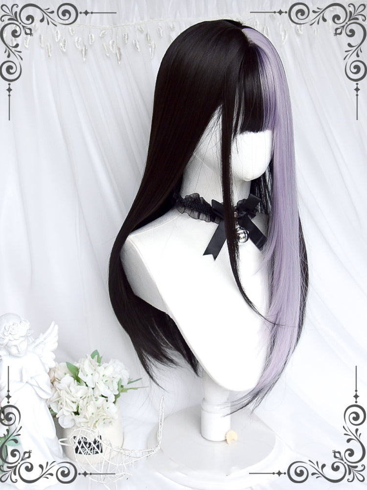 Highlight Hair Color Black and Purple Straight Synthetic Wig