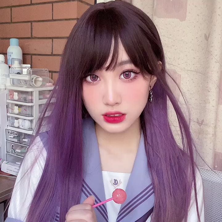 Purple and Pink Ombre Color Long Straight Synthetic Wig