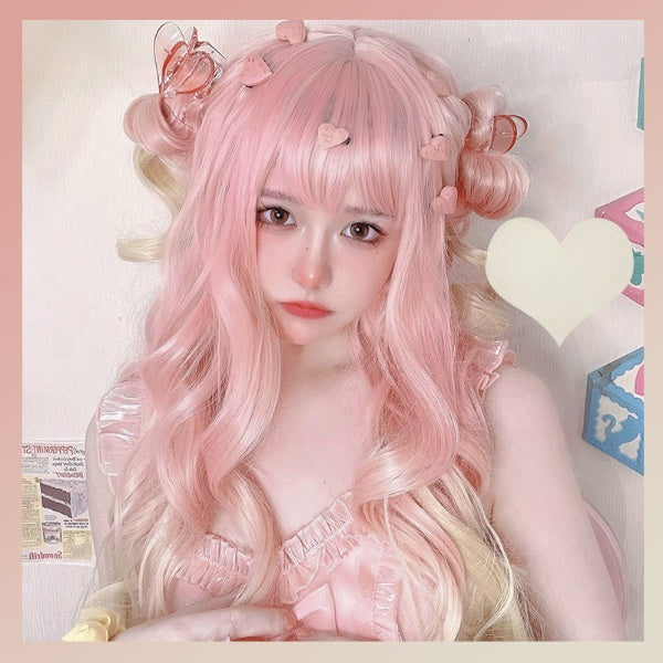 Waist Length Pink Gold Ombre Wavy Wig