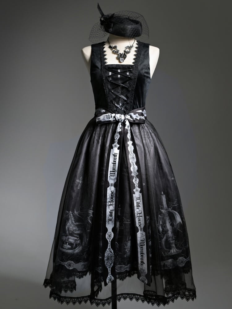 Black gothic jumper skirt with dragon print