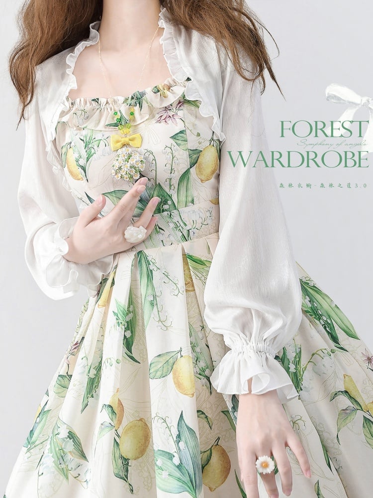 Yellow and Green Lemon Print Jumper Skirt Spring Summer Dress