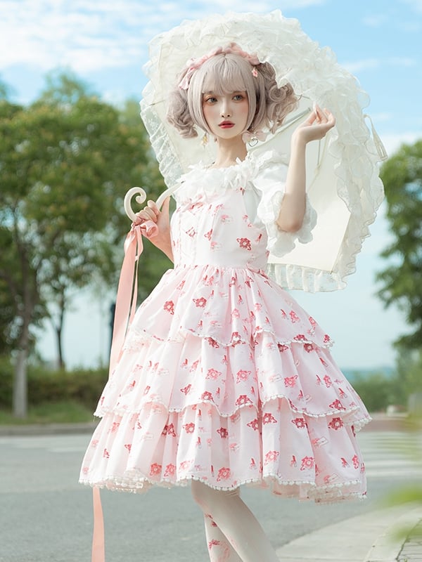 In Stock Girl's Love Letter Print Tiered Flounce Hem Lolita JSK