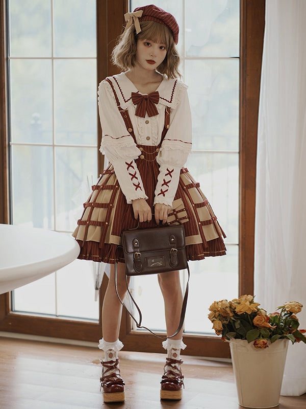 Little Detective Striped Pattern Birdcage Design Overalls