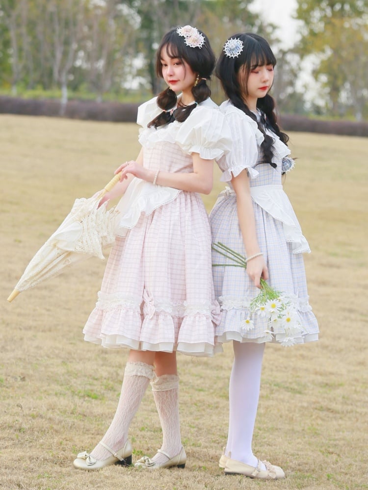 Charming duo in Lolita gingham dress