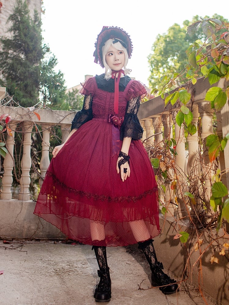 A Scene of Dance Music Color Red/Black Square Neckline Jumper Skirt