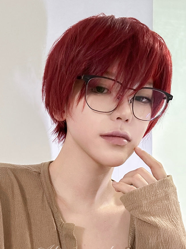 Natural Top Red Boy Style Wig with Bangs