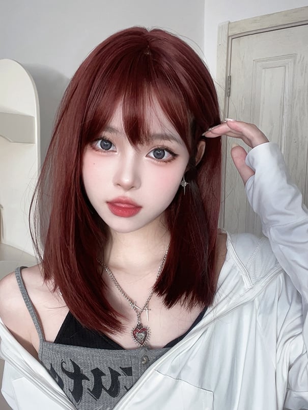 Reddish Straight Synthetic Wig with Air Bangs