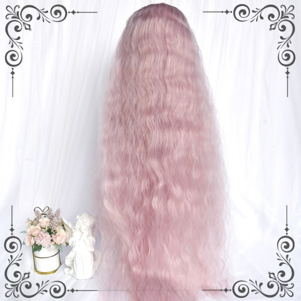 100cm Sweet Pink Hip Length Water Ripple Curly Wig