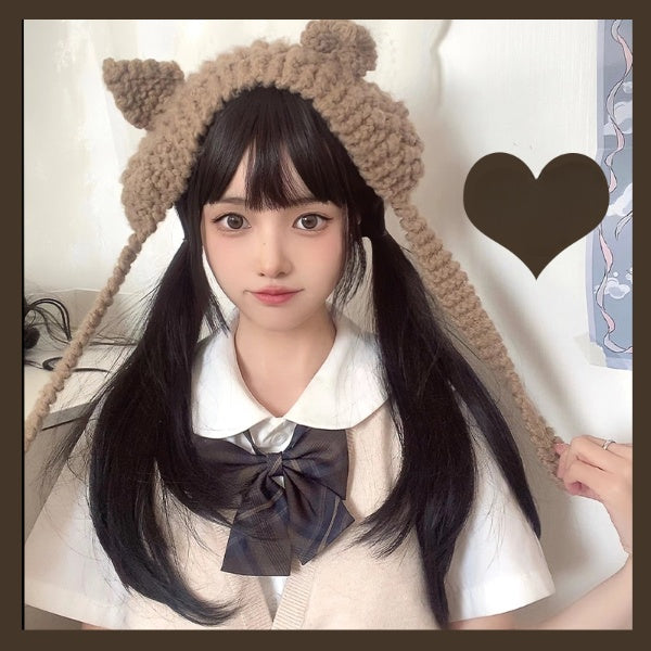 Natural Black Brown Air Bangs Long Wig