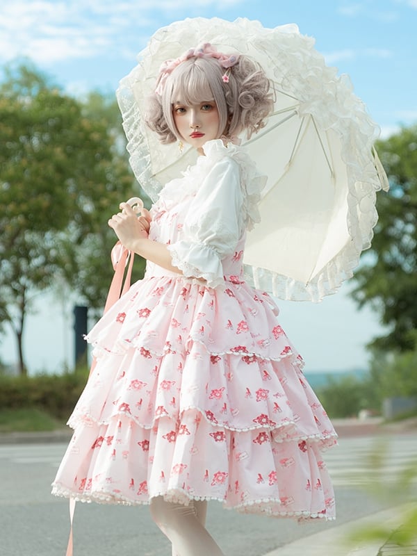In Stock Girl's Love Letter Print Tiered Flounce Hem Lolita JSK