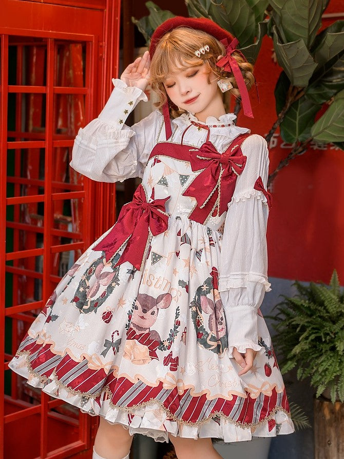 In Stock Christmas Style Elk Print Jumper Skirt