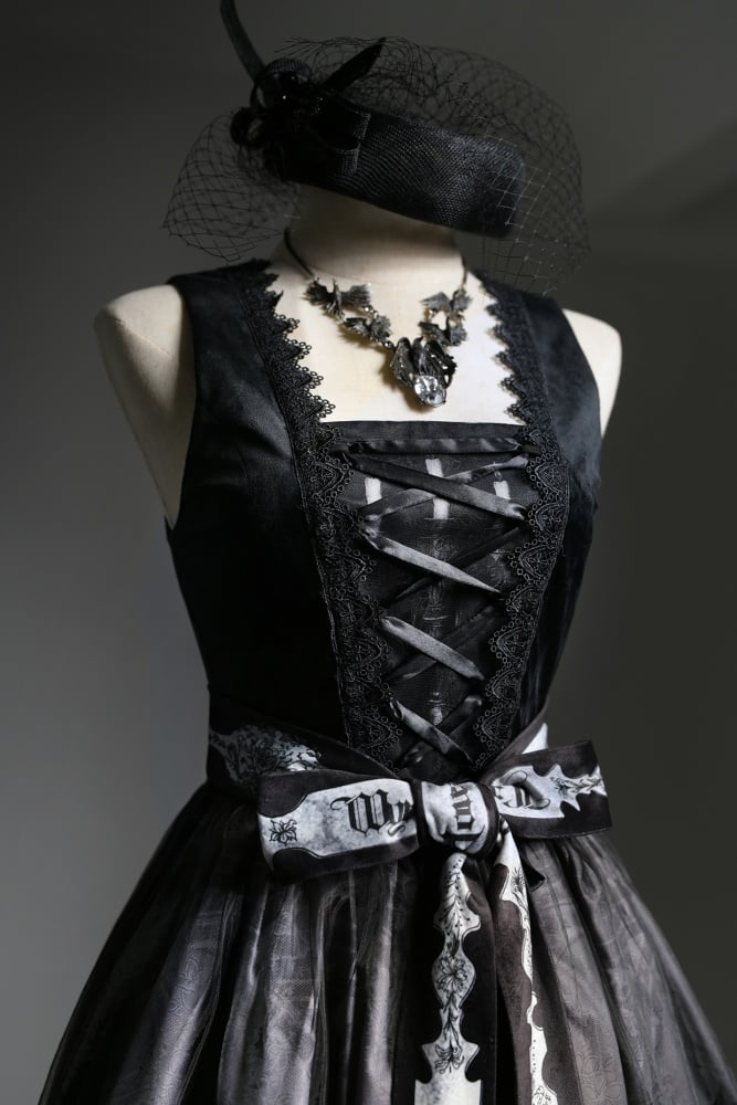 Gothic style black jumper skirt for women with dragon print