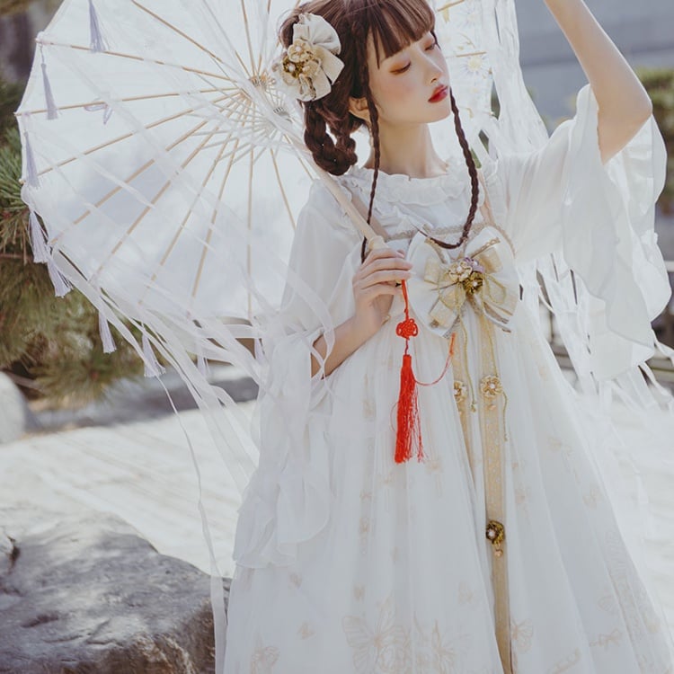 Daytime Fantasy Night Archaic Style Pattern Print Design Gold Stamping JSK